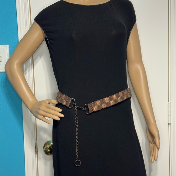 Elegant Belt metallic bronze crackled leather braided into copper tone chain Y2k - Picture 1 of 16